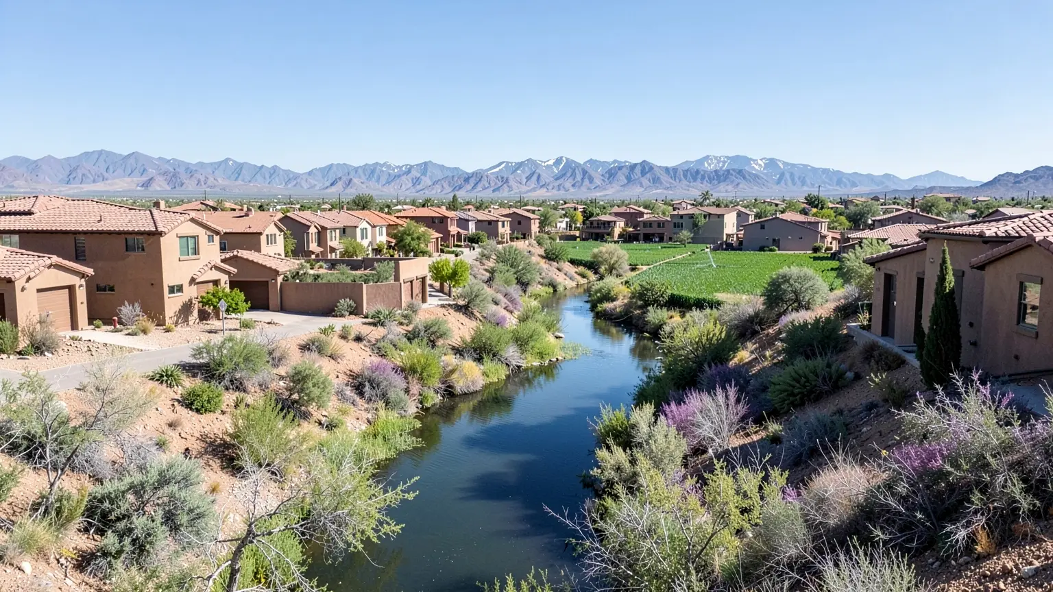 New subdivision beside farm fields in Pinal County