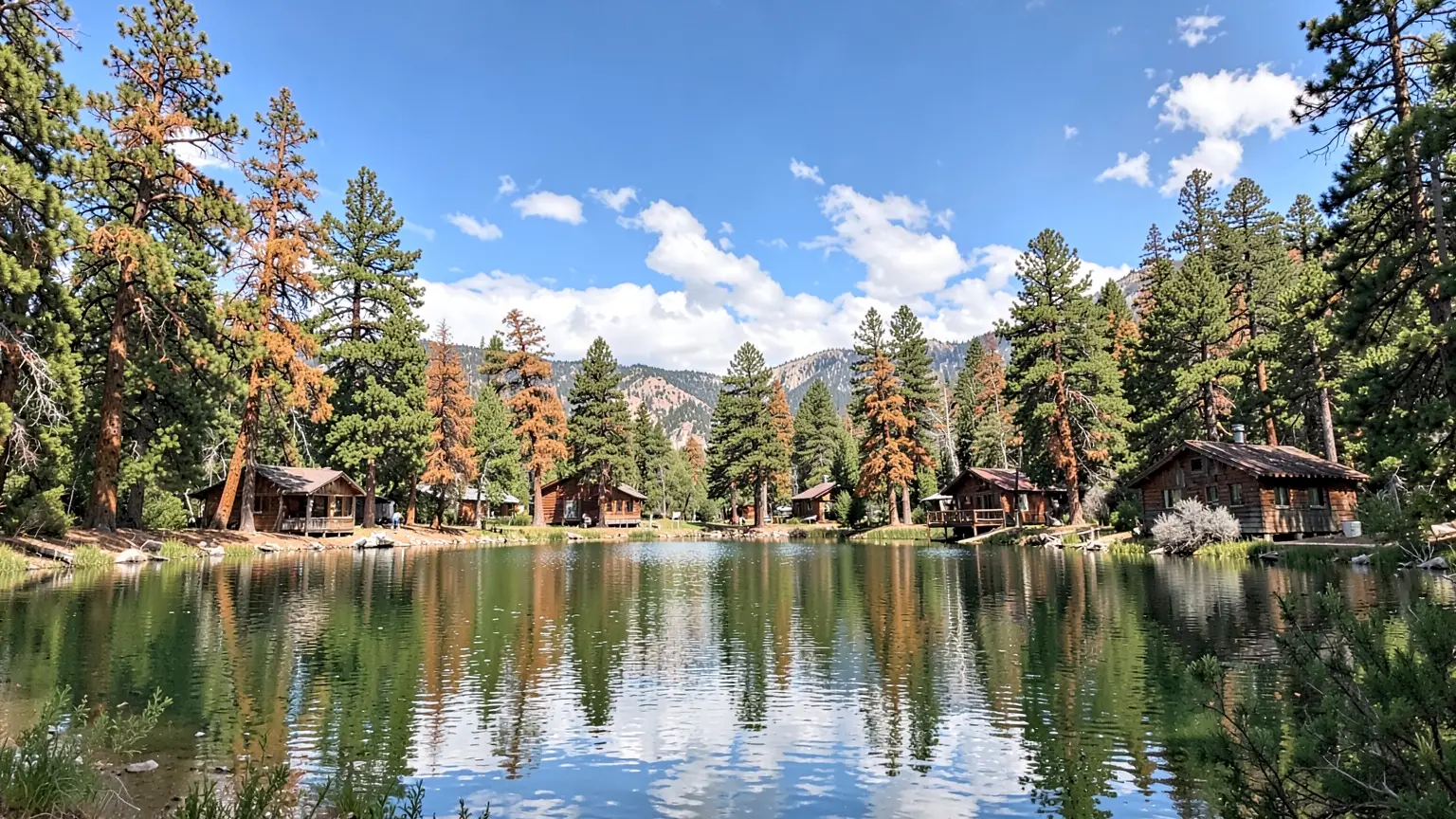 Pine forest and a lake in the White Mountains