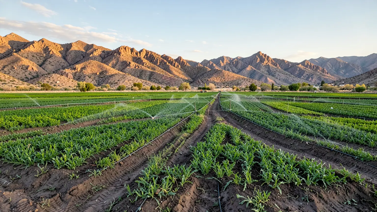 Irrigated fields near Yuma with desert mountains