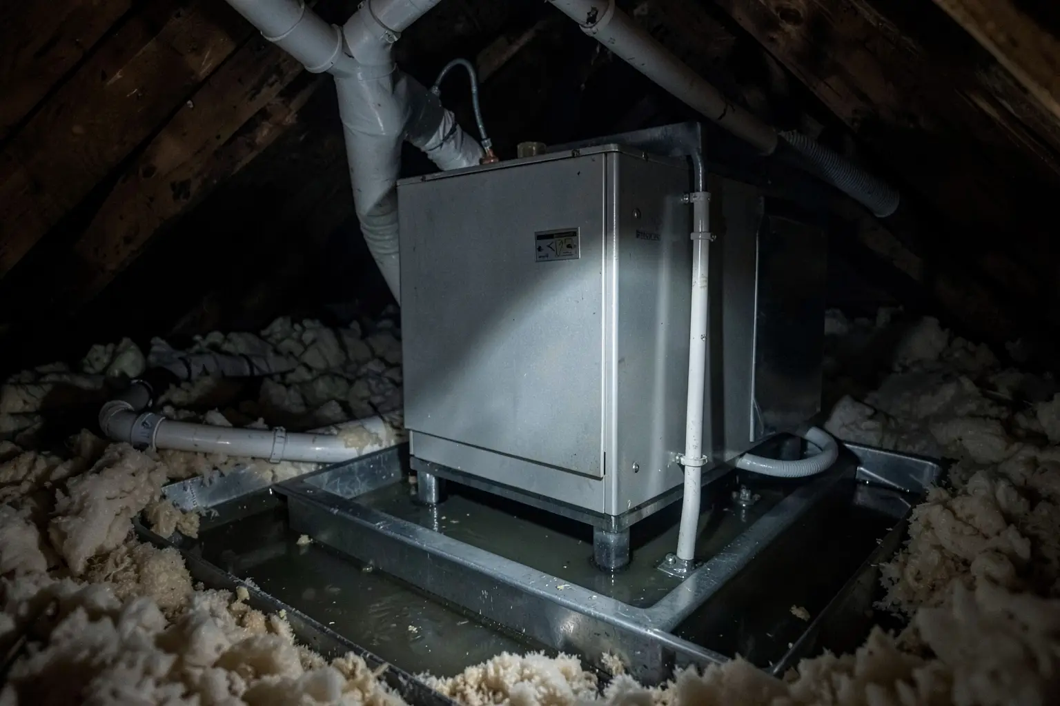 Attic air handler with an overflowing condensate pan
