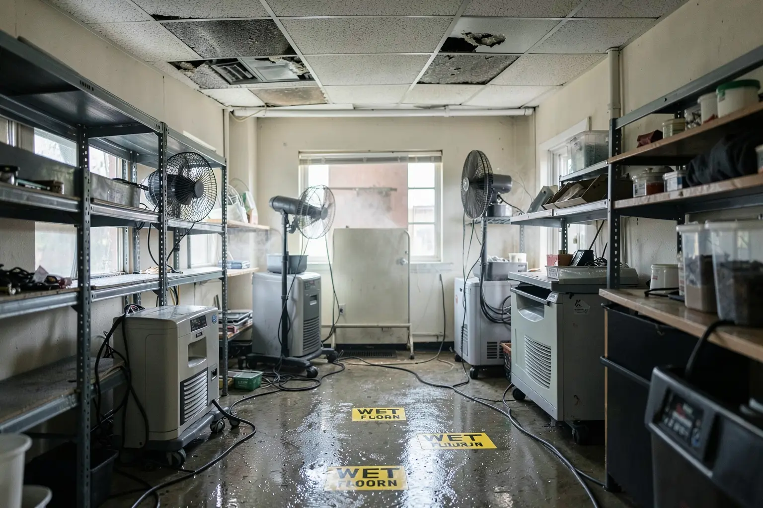 Drying equipment in a retail store after a sprinkler leak